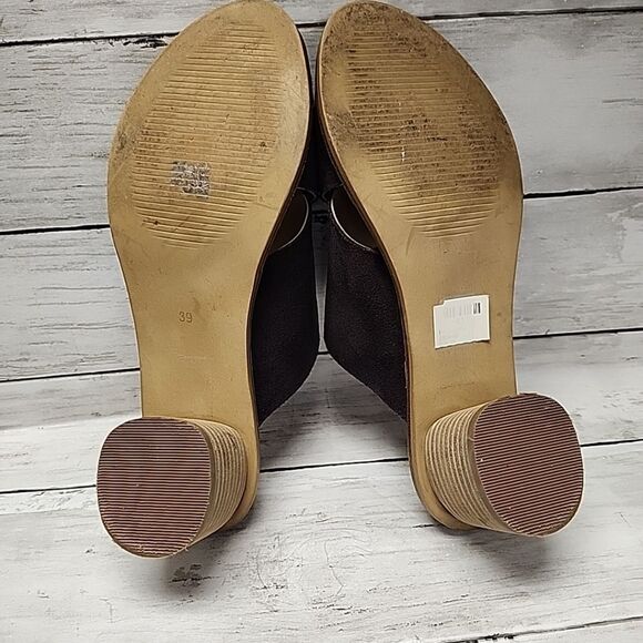 Anthropologie Criss-Cross Brown Suede Block Heel Slip-on Sandals Mules Sz 9 - Picture 7 of 10